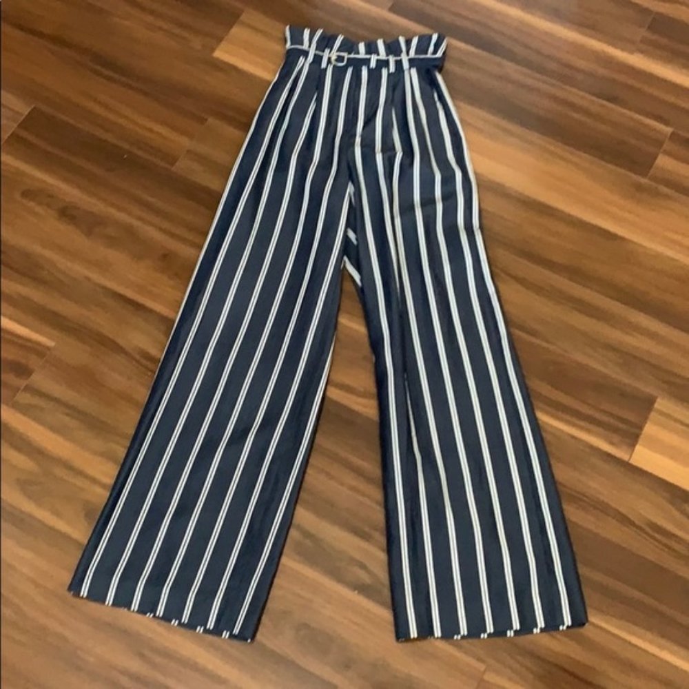 Express High Waist Wide Leg Belted Pants Pinstripe - SZ 2S